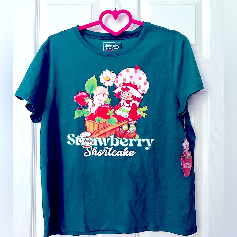 NWT 2025 The World of Strawberry Shortcake Crop Tee Pink and Green Size XL🍰🍓